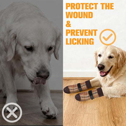 EXPAWLORER Dog Socks for Hardwood Floors, Dog Booties for Winter, Dog Boots & Paw Protectors Pavement to Prevent Licking, Anti Slip Dogs Shoes for Small Medium Large Senior Dogs,Khaki L