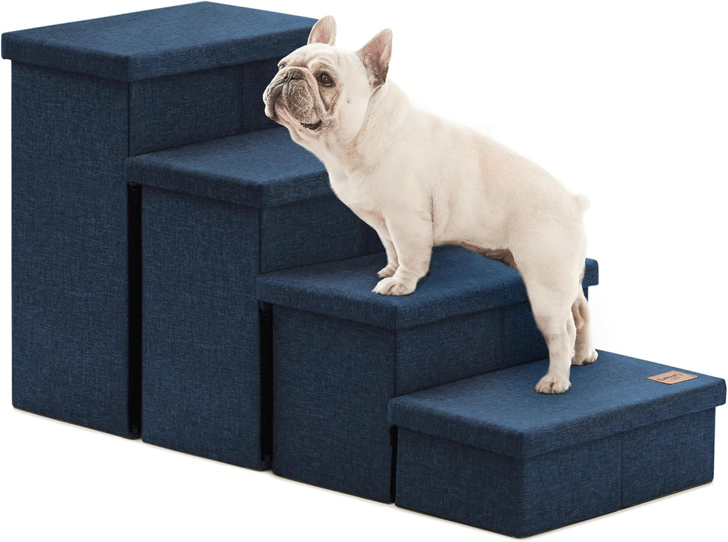 Love's cabin Dog Stairs with Storage 13" H, Foldable Pet Stairs for Small Medium or Large Dogs, Cat Puppy Steps Ramp with Zip up to 150 lbs, Solid Grey, 2 Steps