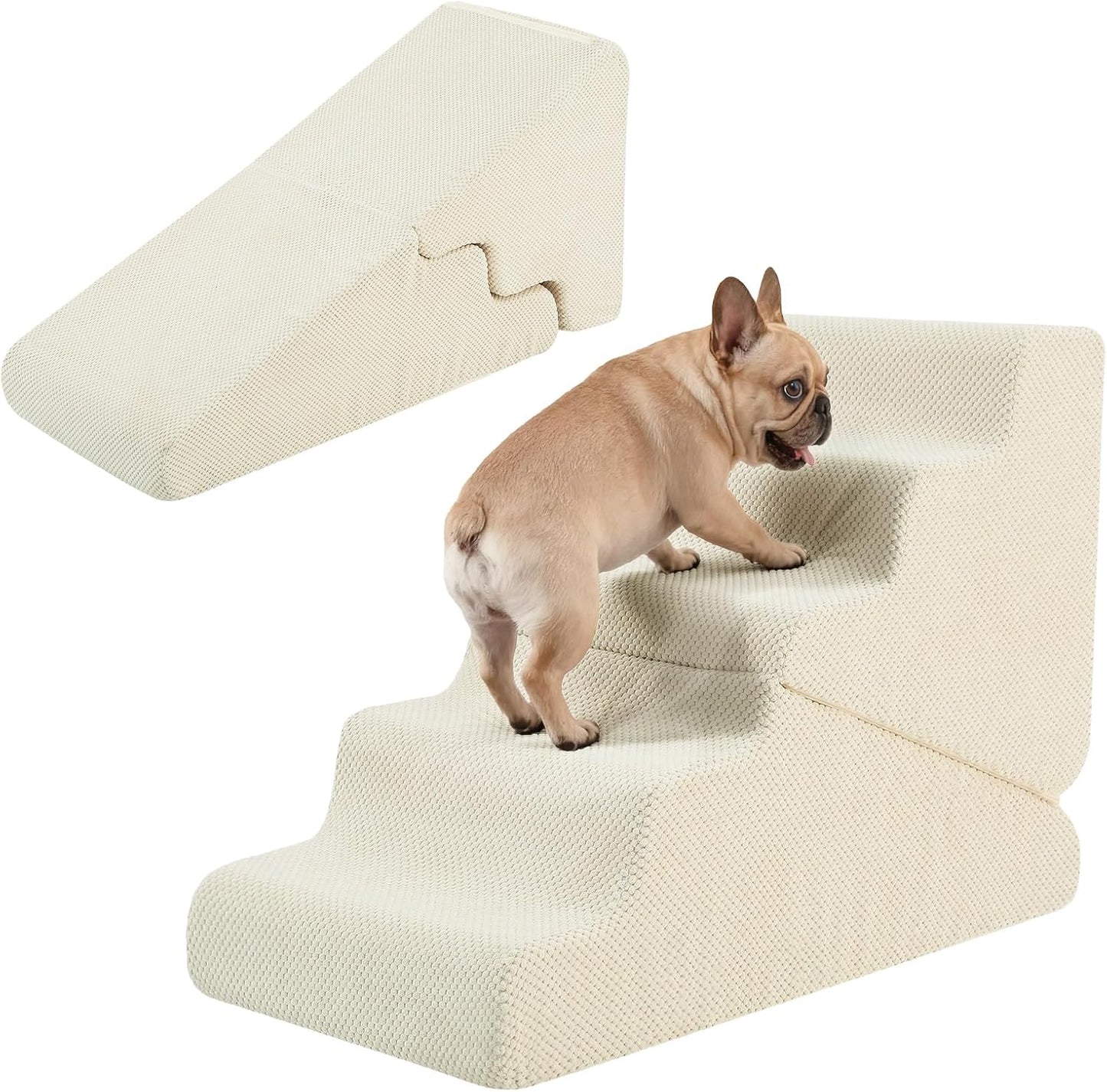 Dog Ramp for Bed, 23" H Dog Stairs for High Bed, 2 in 1 Pet Steps for Small Dogs, 5-Step Foldable Transformable Large Cats Ramp to Get on Couch, Non-Slip Balanced, Grey