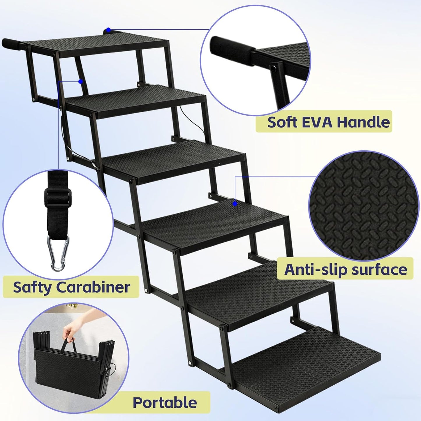 Dog Steps for Car and Truck,25.6" H Foldable Dog Stairs for Large Dogs, Lightweight Pet Stairs Supports Up to 350 lbs, 5 Steps