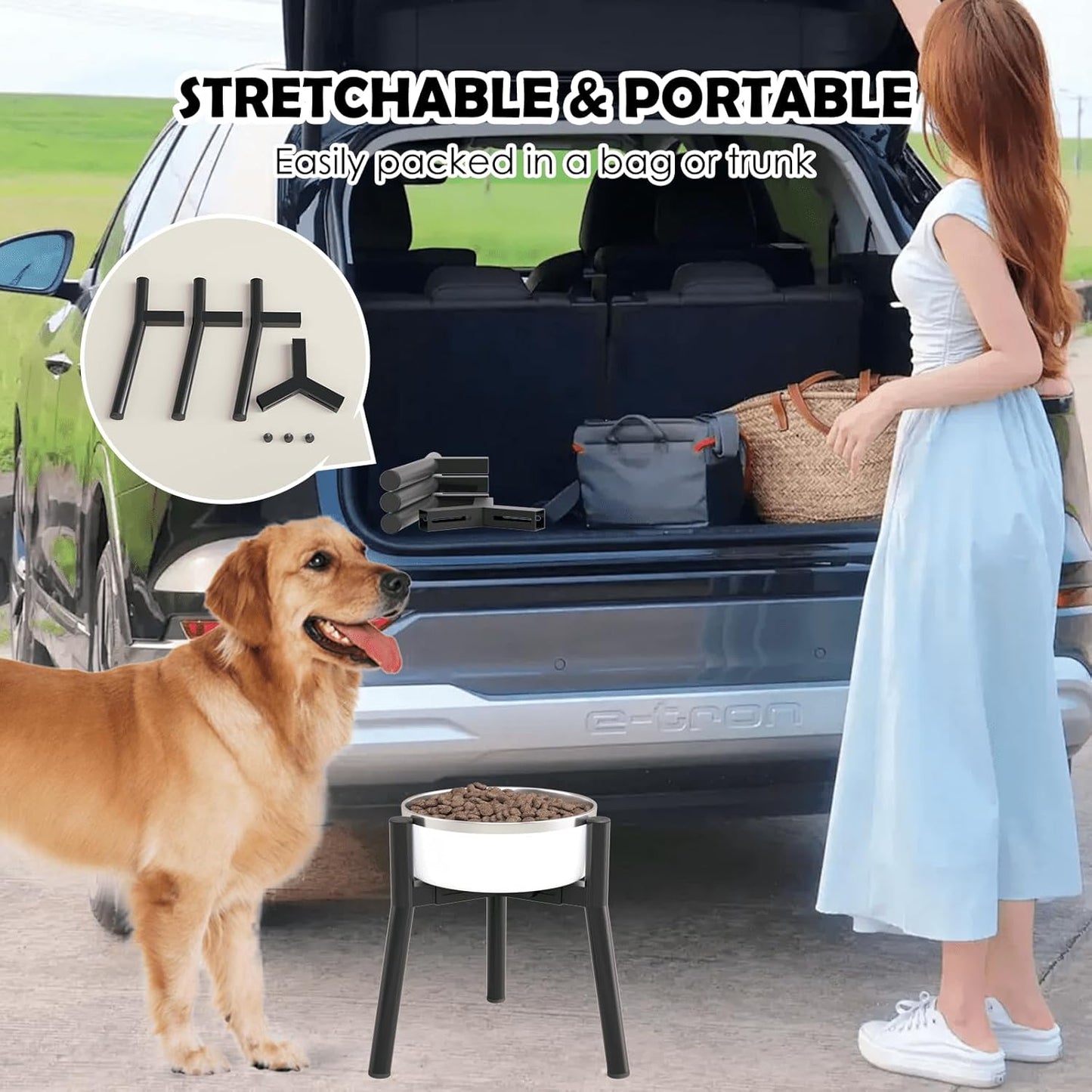Elevated Dog Bowls for Large and Extra Large Dogs, Adjustable Width Dog Bowl Stand for 7-10.6" Wide Bowls, Food and Water Feeder, 13.7 in Tall Single Holder (Bowl Not Included)