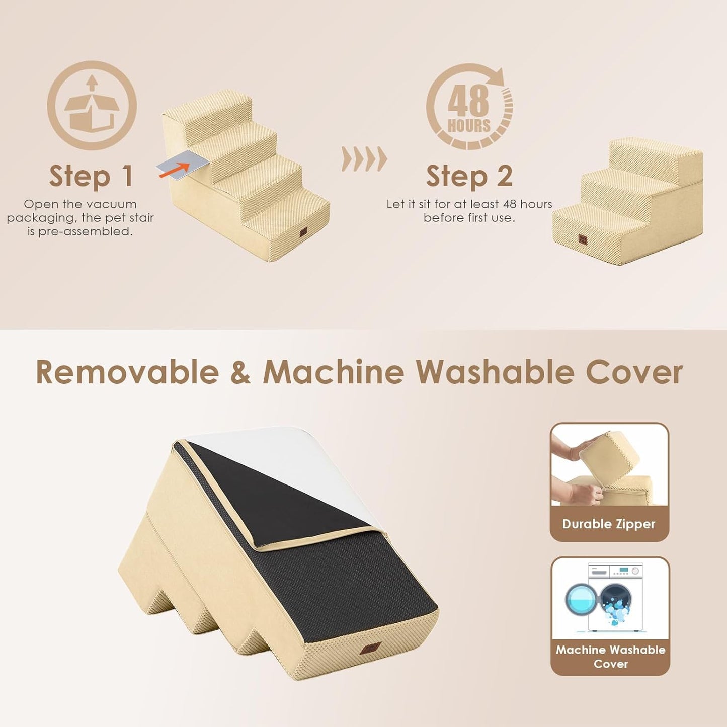 EHEYCIGA Dog Stairs for High Bed 22.5" H, 5-Step Dog Steps for Bed, Pet Steps for Small Dogs and Cats, Non-Slip Balanced Pet Ramp Indoor, Grey