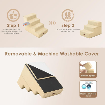EHEYCIGA Dog Stairs for High Bed 22.5" H, 5-Step Dog Steps for Bed, Pet Steps for Small Dogs and Cats, Non-Slip Balanced Pet Ramp Indoor, Grey