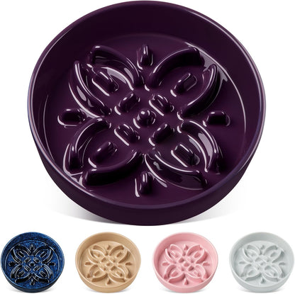 vancasso Ceramic Slow Feeder Dog Bowls, Puzzle Dog Food Bowls with Floral Maze, Anti -Slip Pet Food Dish for Small Breed, 0.6 Cups, Pink