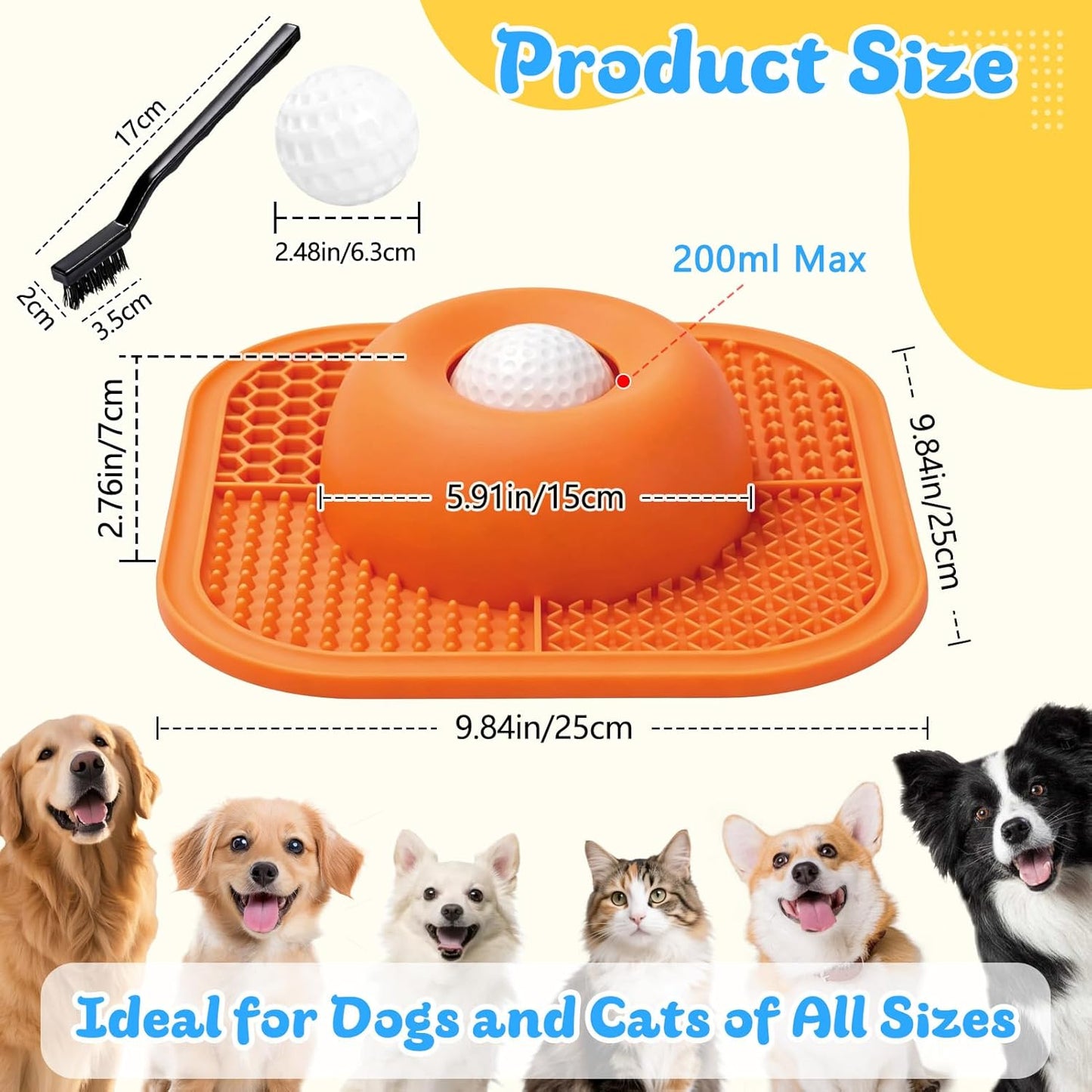 Slow Feeder Dog Bowls & Lick Mat for Liquid and Thick Treat, Anti-Slip Dog Lick Bowl with Interactive Rolling Ball, 5/6 Cup Pup Licking Toy for Large Medium Small Dogs and Cats Blue