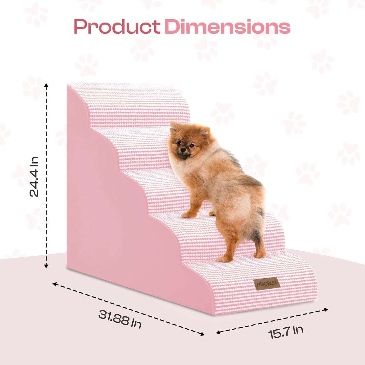 Dog Stairs for High Beds Up to 30", Extra-Tall 5-Step Dog Steps for Bed, 24.5" Tall Foam Pet Stairs for Small & Medium Dogs, Gentle Slope Cat Ramp for Bed with Washable Cover