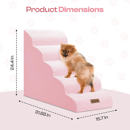 Dog Stairs for High Beds Up to 30", Extra-Tall 5-Step Dog Steps for Bed, 24.5" Tall Foam Pet Stairs for Small & Medium Dogs, Gentle Slope Cat Ramp for Bed with Washable Cover