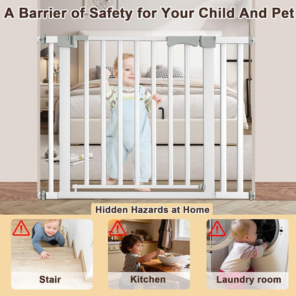 30"-62.5" Extra Wide Baby Gate for Doorways/Hallways,Pressure-Mounted Dog Gate Indoor for Stairs, Auto Close Pet Door for Child/pet Proof Safety, No Need Drilling, White