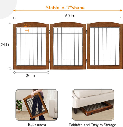 LZRS 2-Panel Freestanding Foldable Wood Dog Gate – Solid Wood & Steel Wire, Chew-Resistant Pet Barrier for Indoor Use, Ideal for Small to Medium Dogs, White