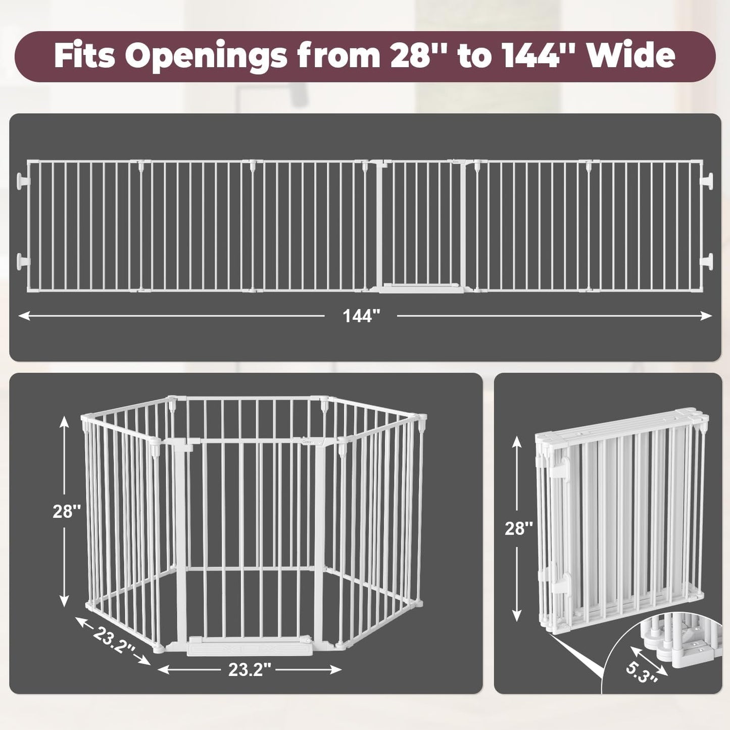 29.4-78" Extra Wide Baby Gate, Long Dog Gates Indoor for Doorways Stairs, Essential Large Safety Gate for Child Toddler with Anti-Trip Pedal, Adjustable Pet Gate, 28" Tall 3 Metal Panels Black