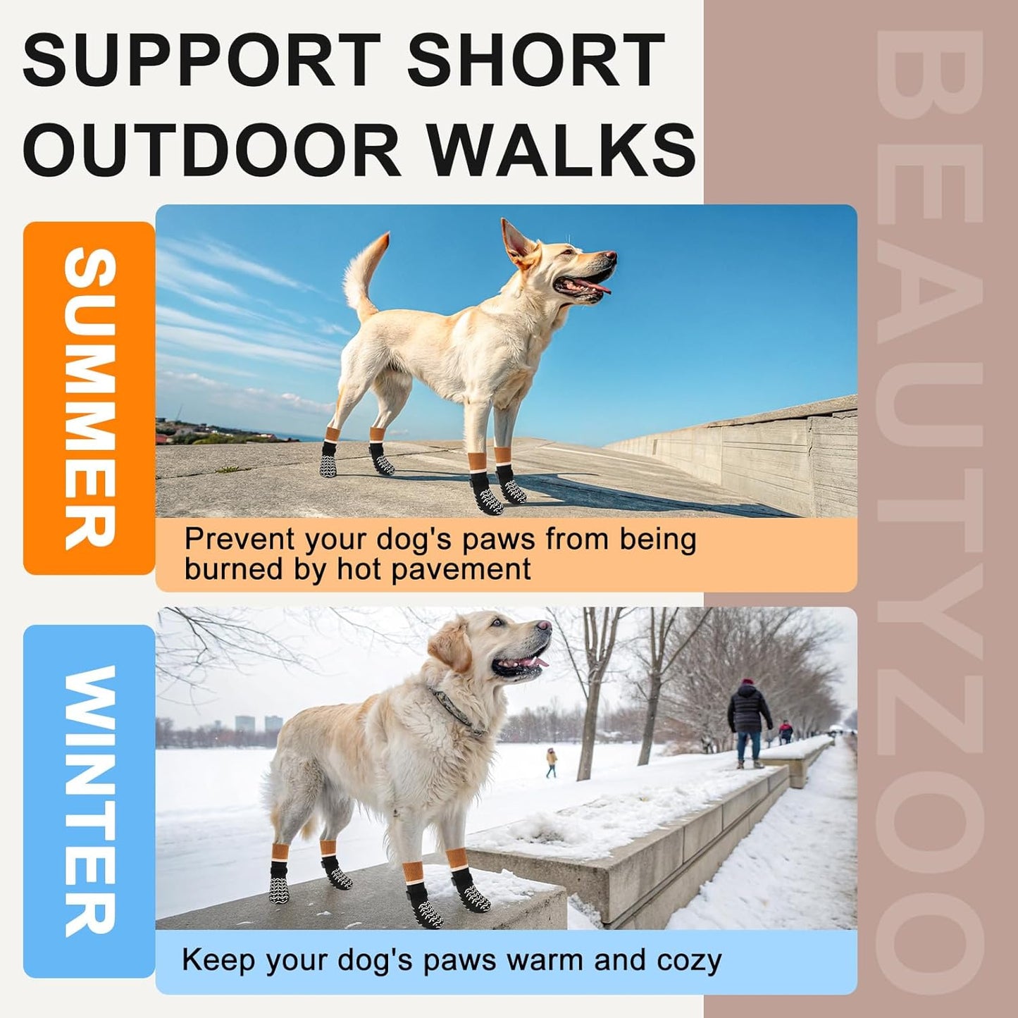 BEAUTYZOO Dog Socks to Prevent Licking Paws -Dog Shoes for Hot Pavement & Hardwood Floors Anti Slip, Traction Control Boots & Paw Protectors with Double Side Grips for Small Medium Large Senior Dogs