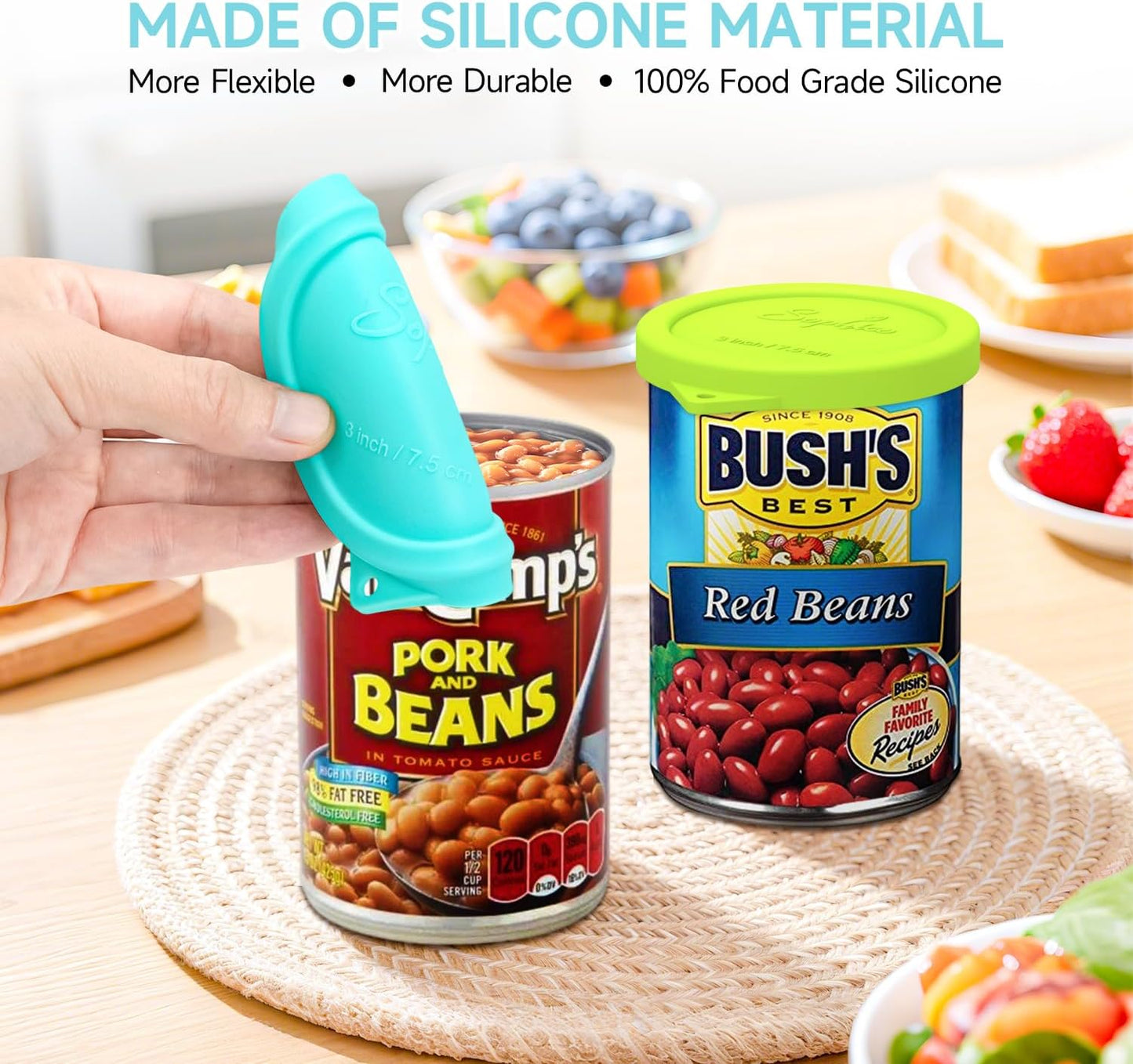 4PCS 3-inch Silicone Can Lids for Goya | Van Camp's | Chef Boyardee | Bush's Best | Farmer's Market Can, Tight Seal Cover for Canned Good, Can Toppers, Reusable Food Saver Lid (Can NOT Included)
