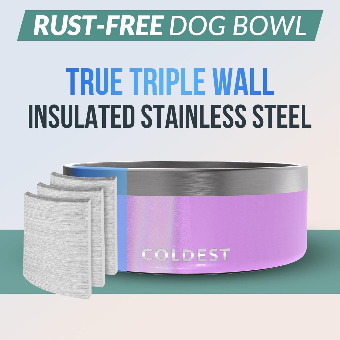 Coldest Dog Bowl - Anti Rust Metal, Non Slip, 3 Layers Insulated Stainless Steel Dog Bowls - Spill Proof & Heavy Duty - Water Bowl for Dogs, Cats & Pets, Dish Washer Safe (21 oz, Stealth Black)