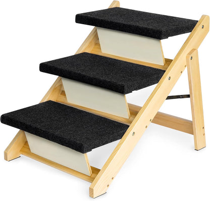 BRIKY 2-in-1 Dog Stairs/Ramp with 4 Steps, Foldable Dog Stairs for High Beds Cars Couch, Durable Wooden Pet Stairs for Small Medium Large Dogs, No Assembly Required