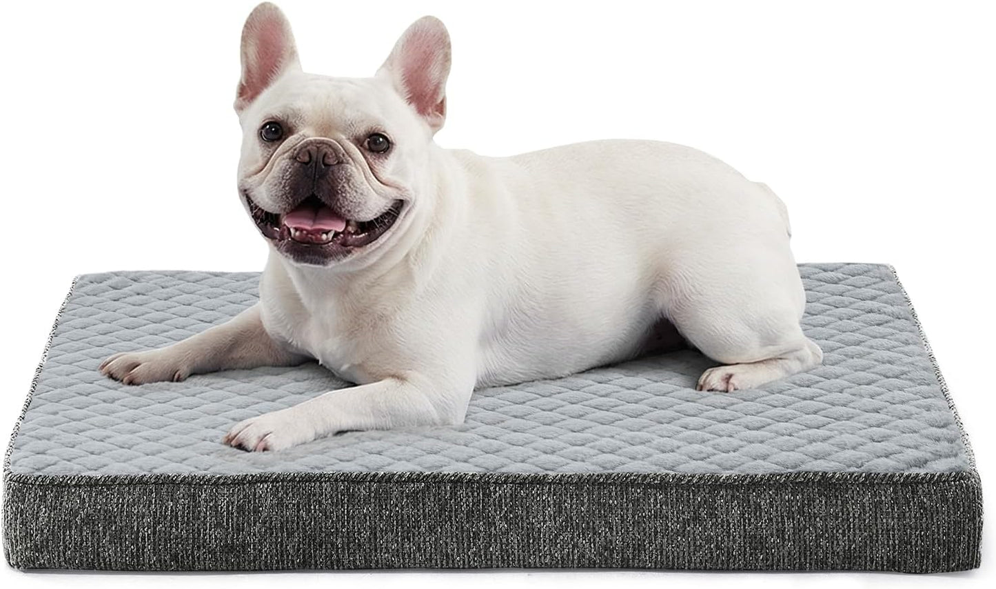 JOEJOY XL Dog Beds Large Sized Dog, Orthopedic Big Dogs Crate Bed with Washable Removable Cover, Extra Thick Egg-Crate Memory Foam Pet Beds up to 80 lbs, Grey, 41"x27"