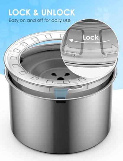 Heouvo 1 Gallon Large Dog Water Bowl No Spill,【Anti Digging Lid & Rubber Bottom】 Spill Proof Dog Bowl, Anti Splash Mess Dripless Slow Drinking Stainless Steel Water for Sloppy Messy Drinkers Car