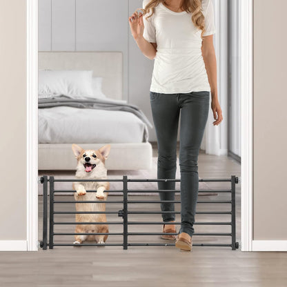 Malier Indoor Dog Gate with Door, 26-41" Extra Wide Full Metal Pet Gate Short Dog Gate for Stairs, Pressure Mount 10'' Tall Small Puppy Low Gate Easy Step Over for Doorways