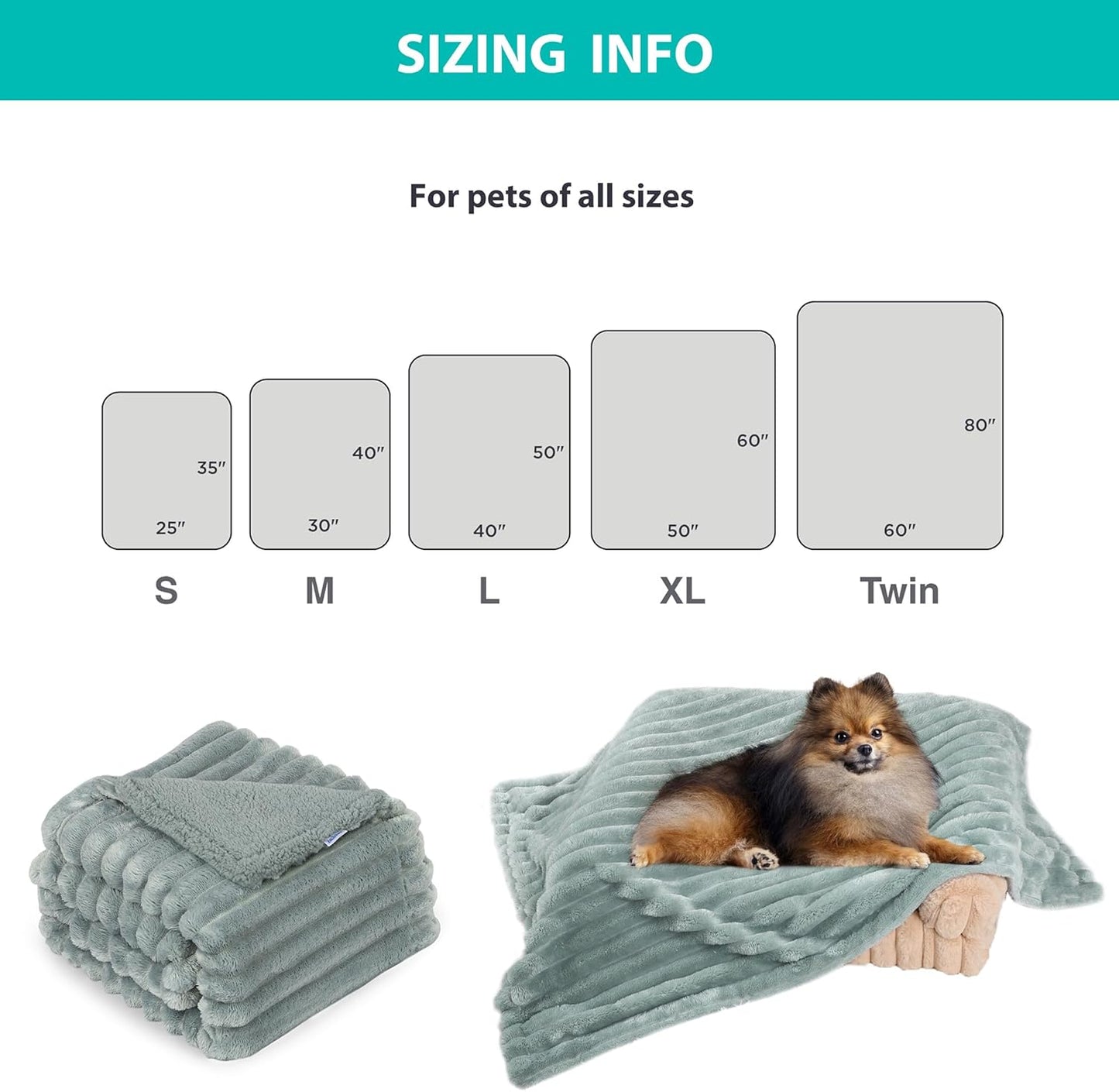 Waterproof Dog Blanket for Large Dogs - Washable Cat Blankets for Couch Bed Protection, Super Soft Calming Reversible Pet Blanket for Pet Kitten Puppy (Green, 50"x60")