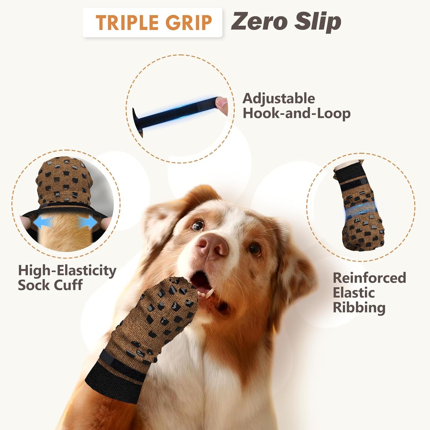 Anti Slip Dog Socks to Prevent Licking Paws, Dog Shoes for Hot/Cold Pavement, Dog Boots on Hardwood Floors, Traction Control Dog Booties & Paw Protectors for Small Medium Large Senior Dogs