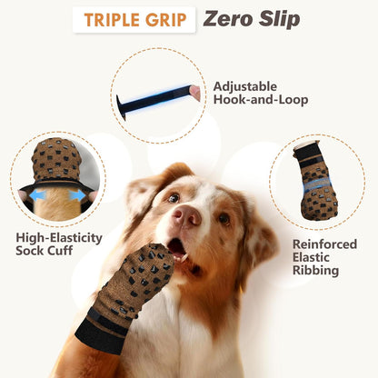 Anti Slip Dog Socks to Prevent Licking Paws, Dog Shoes for Hot/Cold Pavement, Dog Boots on Hardwood Floors, Traction Control Dog Booties & Paw Protectors for Small Medium Large Senior Dogs
