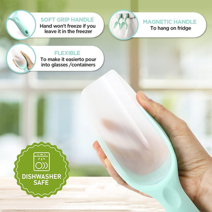 Spring Chef Dog Food Scoop, Contoured Translucent Flexi-Plastic Pet Food Scooper with Soft Grip Handle, Kitchen Magnetic Ice Scoop for Freezer, Ice Machine, Popcorn, Flour, Coffee Bean - Mint