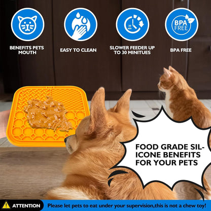 Lick Mat for Dogs - Slow Feeder Licking Mat with Suction Cups for Peanut Butter, Food Treats & Yogurt - 2 Pack