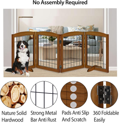 LZRS 2-Panel Freestanding Foldable Wood Dog Gate – Solid Wood & Steel Wire, Chew-Resistant Pet Barrier for Indoor Use, Ideal for Small to Medium Dogs, White