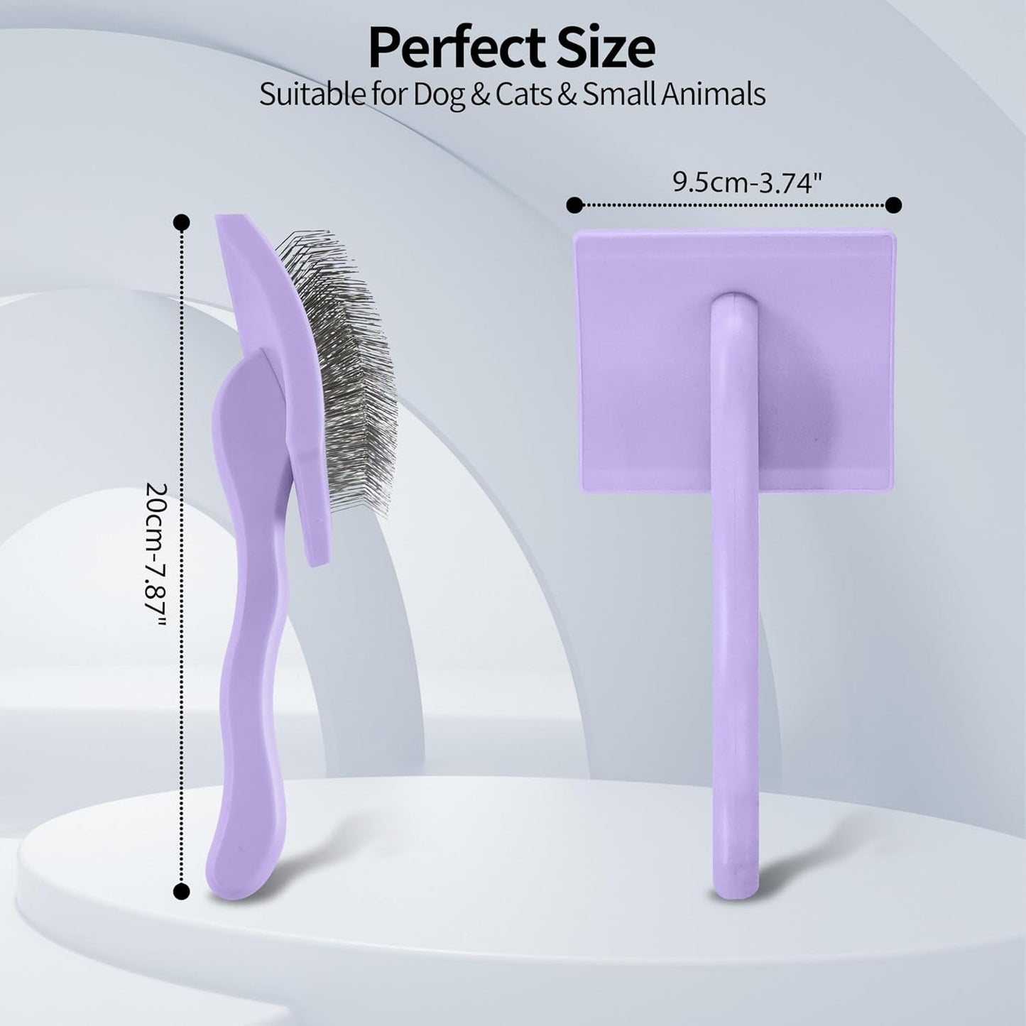Pet Slicker Brush for Long & Short Hair - Detangling Tool for Dogs & Cats - 135° Angled Stainless Steel Pins, Curved Handle - Gentle Grooming for Small/Medium/Large Breeds (Lavender)