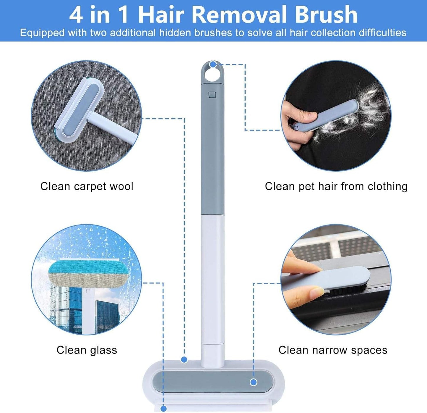 2026 NEW Electrostatic Pet Hair Remover | 19" Adjustable Handle with Five Finger Magic Gloves | Reusable Cat Fur Remover Mitt | Dog Grooming Hair Removal Tool for Couch Carpet Bedding Clothes, 2 pcs