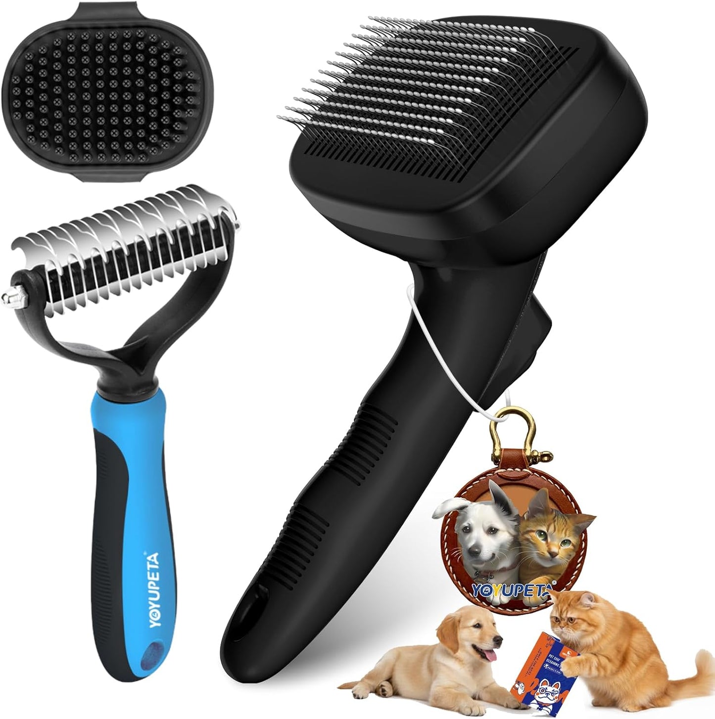 Cat Brushes for Indoor Cats - Self Cleaning Slicker Brush for Shedding Short & Long Haired Dogs, Skin Friendly Deshedding Grooming Tool to Removes Loose Fur, Mats,Tangles & Undercoat, Gray