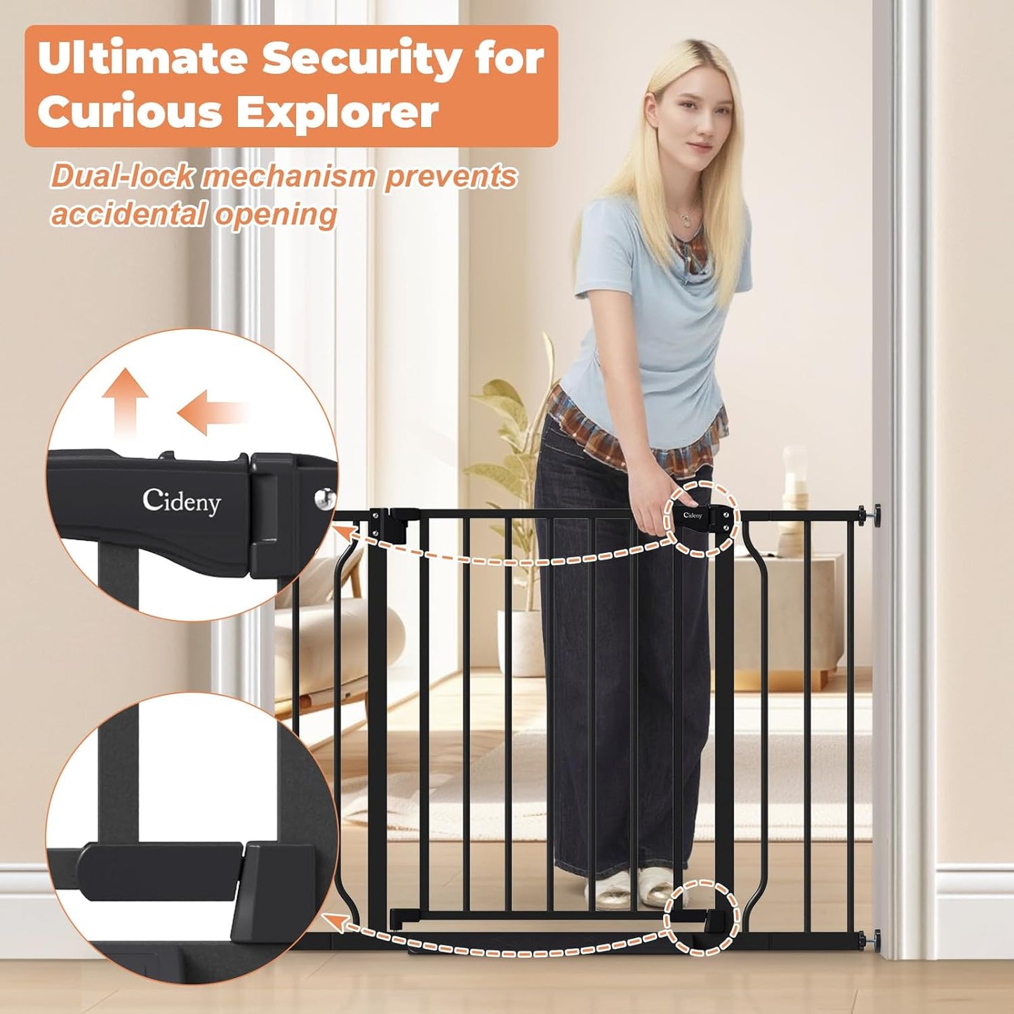 Baby Gate No Drilling, 29"-40" Auto Close Dog Gate Indoor for Doorways & Stairs, Pressure Mounted Adjustable Pet Gate, Easy Walk Through Child Gate for Children & Pets Stroller Friendly, White