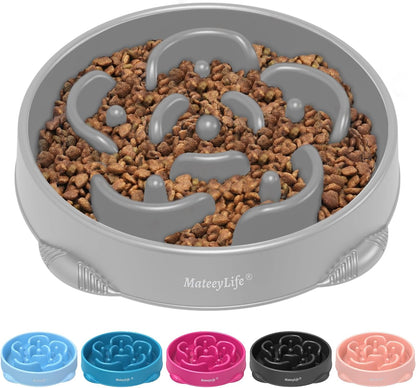 MateeyLife Slow Feeder Dog Bowls 2PCS, Anti-Choking Puzzle Dog Food Bowls, Anti-Slip Interactive Feeding Slow Down Eating, Bloat Stop Maze Dishes for Medium Breeds Pink&Purple
