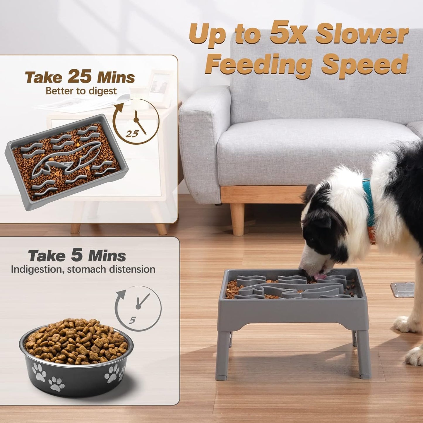 Elevated Slow Feeder Dog Bowls, 9 Cups Raised Dog Slow Feeder Bowls Large Breed with 4 Adjustable Heights Pet Food bowl Stand, Non Slip Anti Gulping sow eating dog bowl for Medium & Large Breed