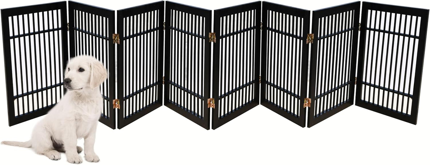 Urnporium Freestanding Wooden Dog Gate for Doorways – Foldable Acacia Wood Pet Gate, No Drill Portable Indoor/Outdoor Puppy Fence Barrier (White Pet Gate, 3 Panel 24" Tall)