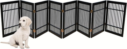 Urnporium Freestanding Wooden Dog Gate for Doorways – Foldable Acacia Wood Pet Gate, No Drill Portable Indoor/Outdoor Puppy Fence Barrier (White Pet Gate, 3 Panel 24" Tall)