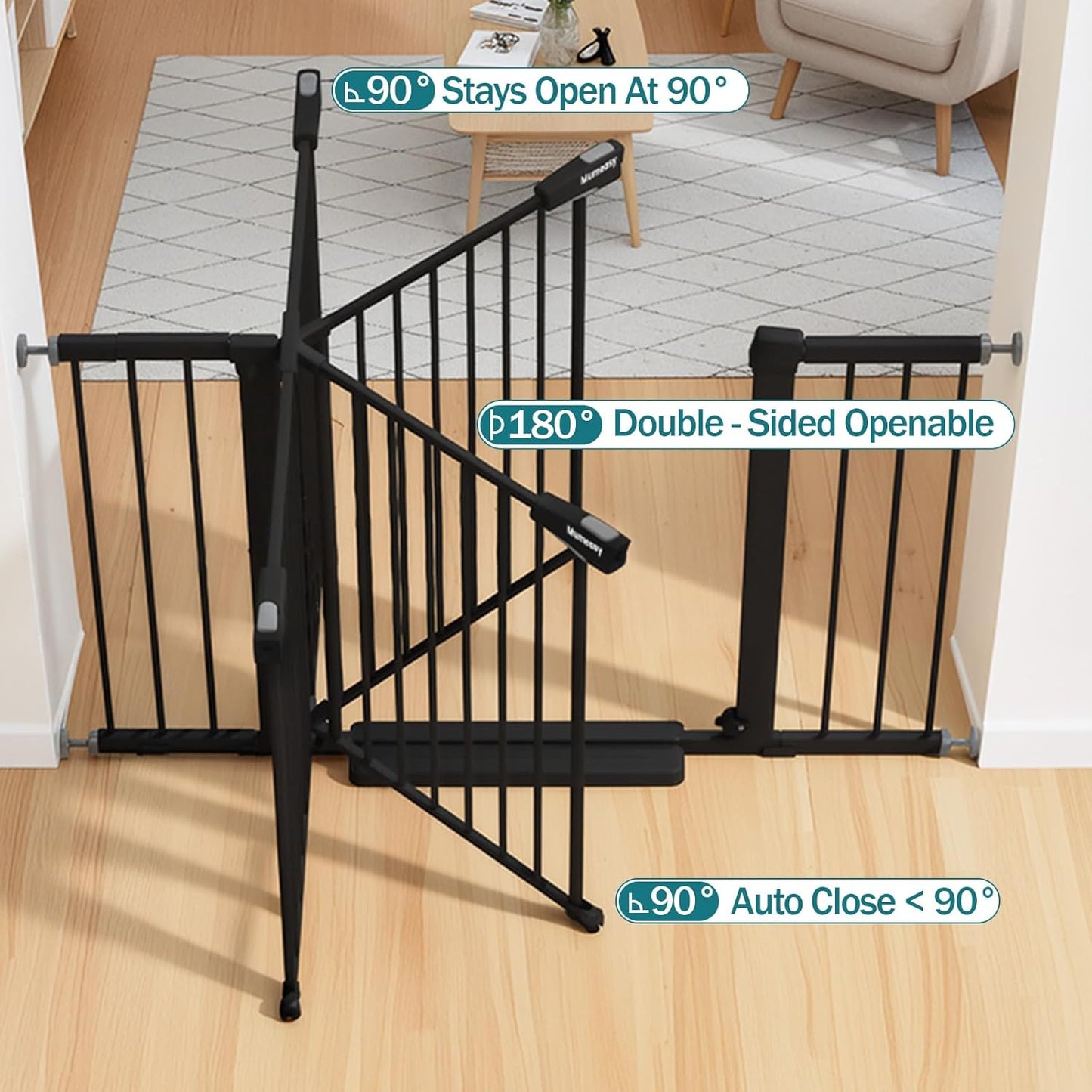 Mumeasy 36" High Extra Tall Dog Gate, 29.6"-40.5" Wide Pressure Mounted Tall Baby Gate for Dog, Auto Close Pet Gate with Door for Stairs,Doorways,House,Black