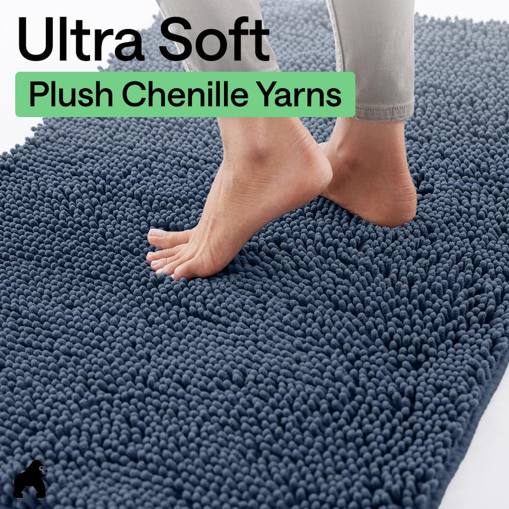 GORILLA GRIP SoakSTOPPER Dog Door Mat, 30x20 Machine Washable Rug Absorbent Doormat Captures Moisture Mud Dirt, Quick Dry Soft Chenille Entryway Rugs Indoor Entrance Mats for Dog Paws, Paw Grey