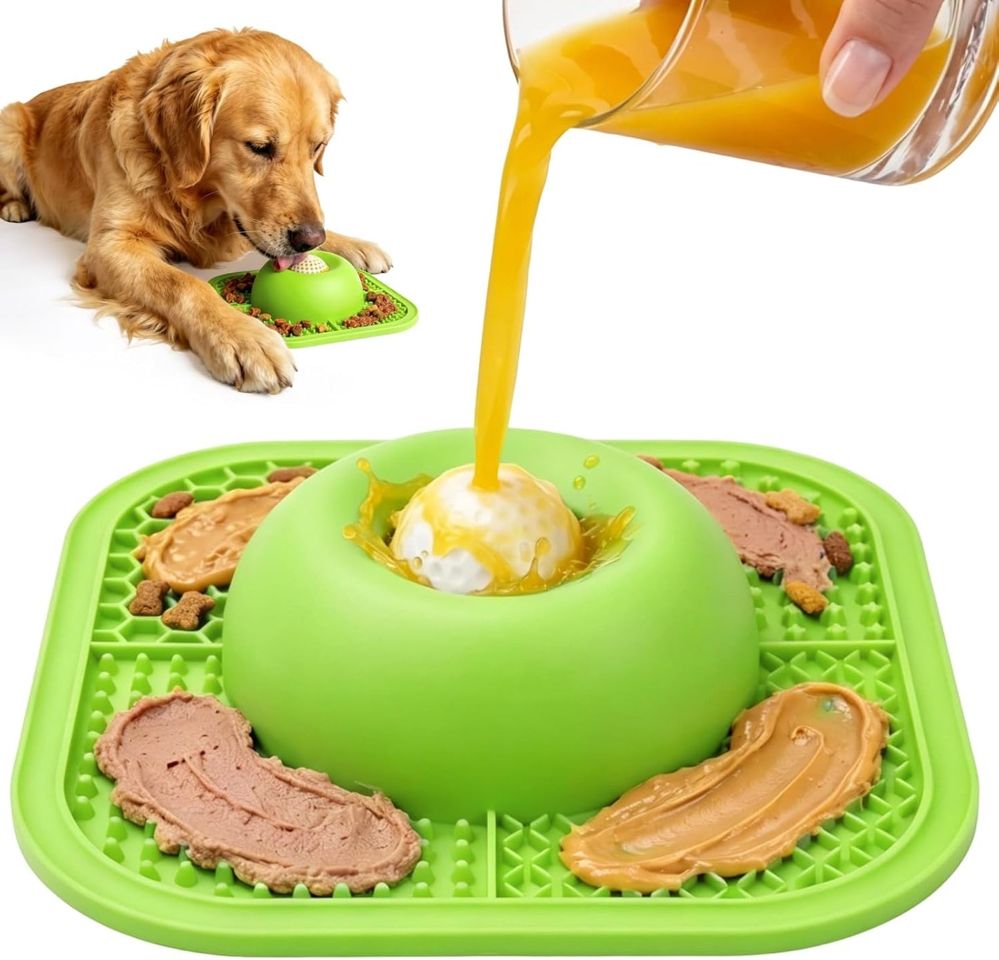 Slow Feeder Dog Bowls & Lick Mat for Liquid and Thick Treat, Anti-Slip Dog Lick Bowl with Interactive Rolling Ball, 5/6 Cup Pup Licking Toy for Large Medium Small Dogs and Cats Blue