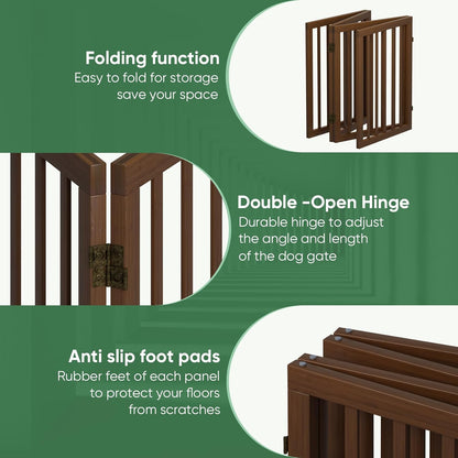 Freestanding Foldable Dog Gate - 4 Panel Room Divider with Metal Support Feet (Black)