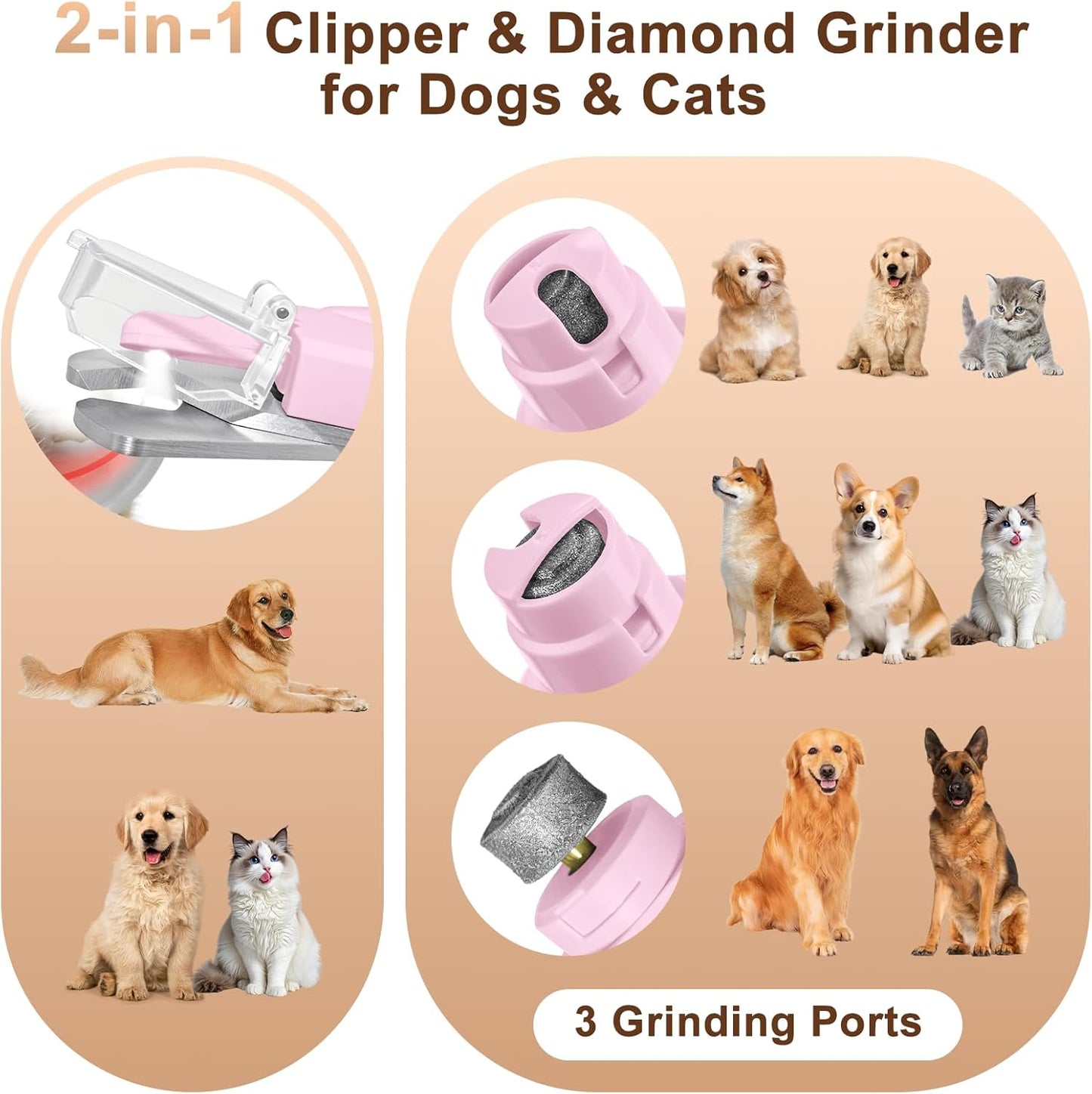 2-in-1 Dog Nail Clippers and Cat Nail Clippers with Light, Quick Sensor and Safety Guard, USB Rechargeable Pet Nail Trimmer with 2 LED Lights for Large Medium Small Dogs and Cats (White)