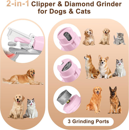 2-in-1 Dog Nail Clippers and Cat Nail Clippers with Light, Quick Sensor and Safety Guard, USB Rechargeable Pet Nail Trimmer with 2 LED Lights for Large Medium Small Dogs and Cats (White)