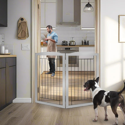 ZJSF Freestanding Foldable Dog Gate for House Extra Wide Wooden White Indoor Puppy Gate Stairs Doorways Pet Gate Tall Dog Fence 3 Panels Fence