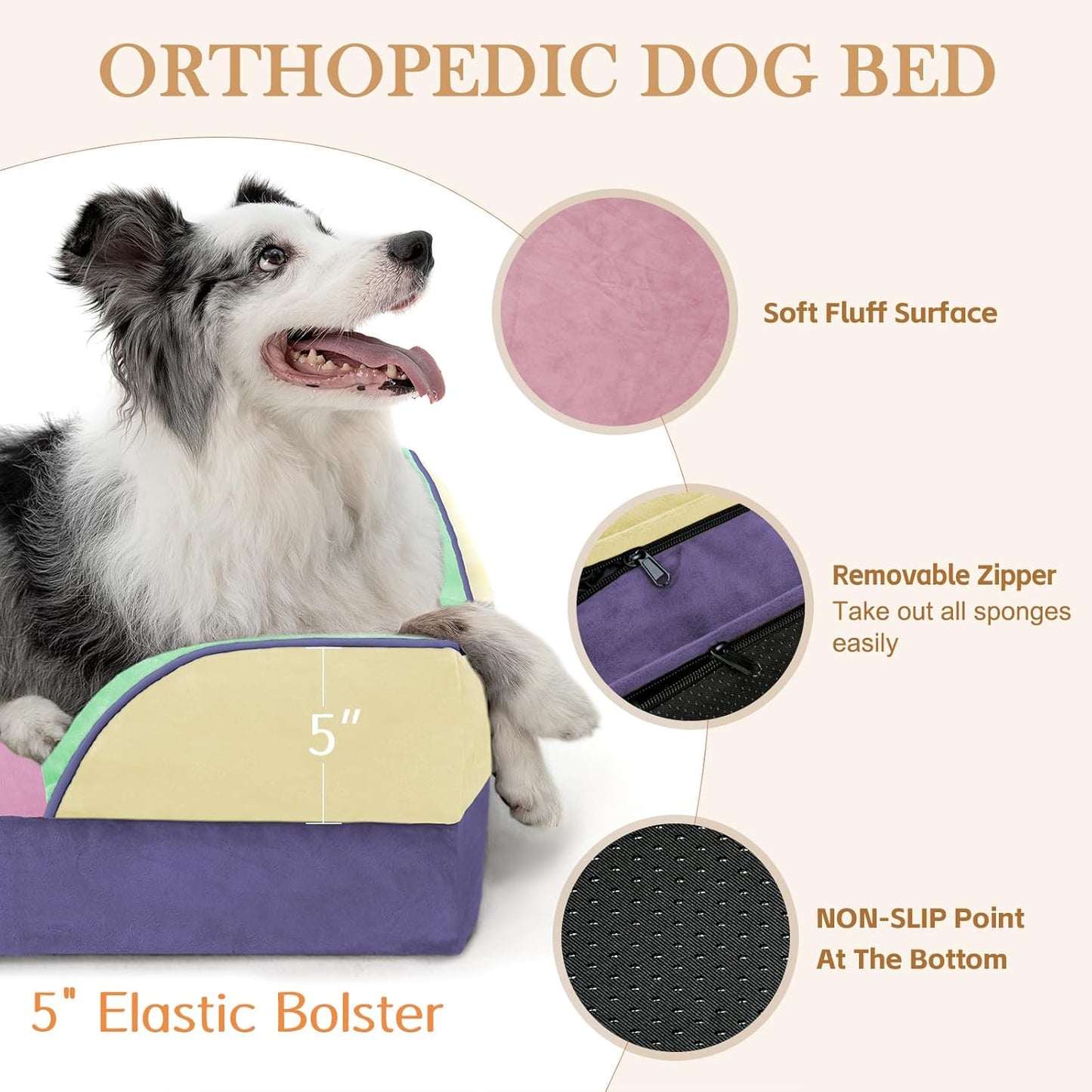 Comfort Expression Orthopedic Dog Bed for Extra Large Dogs 42x30 Inch, Waterproof Egg Crate Foam XL Pet Bed with Removable Bolsters, Dog Couch with Washable Cover & Non-Slip Bottom, Grey - Colors A