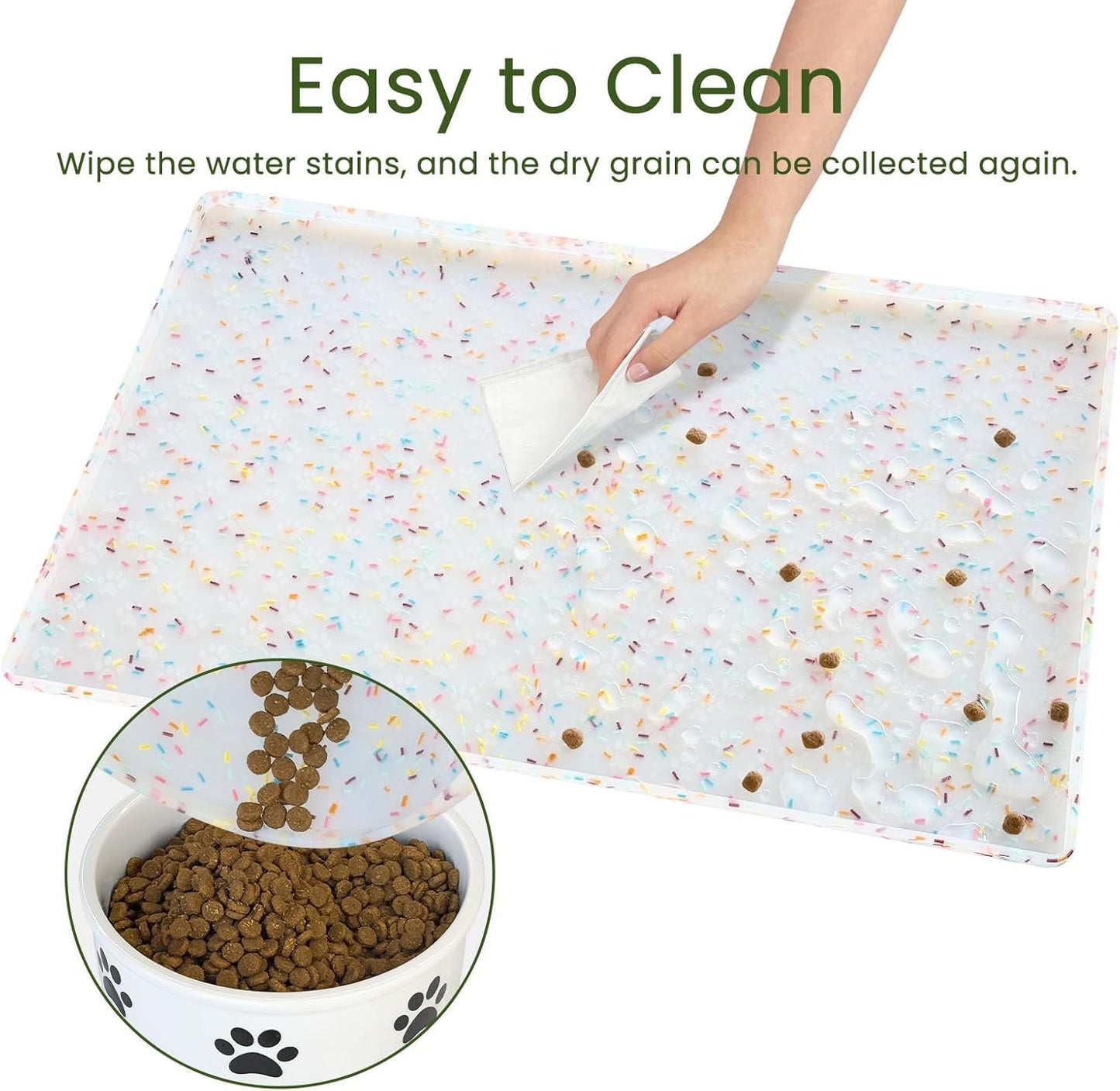 Ptlom Pet Placemat for Dog and Cat, Mat for Prevent Food and Water Overflow, Suitable for Small, Medium and Big Pet, 18" 12", Grey, Silicone