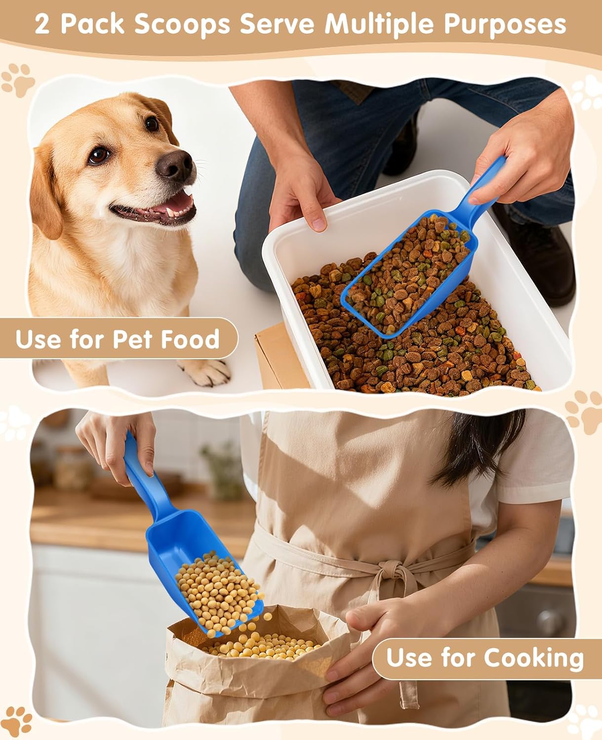 2-Pack Dog Food Scoop 1 Cup, Plastic Pet Food Measuring Scoop With Measuring Lines (1/2 & 1 Cup Markings) for Dogs, Cats, Fish, Bird（Black)