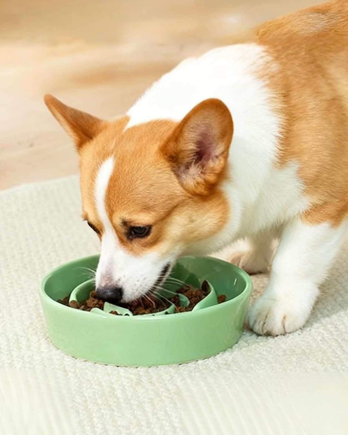 TRUVIC Ceramic Slow Feeder Dog Bowls Small Breed, 0.6 Cup Slow Feeder Cat Bowls for Fast Eaters, Ceramic Dog Food Dish no Black Chin, Puzzle Bowl for Small Dogs and Cats, White