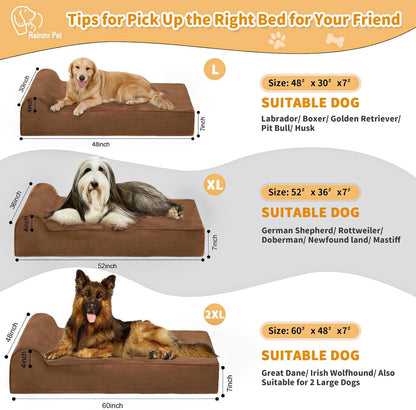 Rainmr Orthopedic Dog Beds for Large Dogs, 7" Memory Foam Dog Beds with Waterproof Liner, Durable Microsuede Cover, Removable and Washable, Nonskid Bottom, 48"x30"x7" L Grey