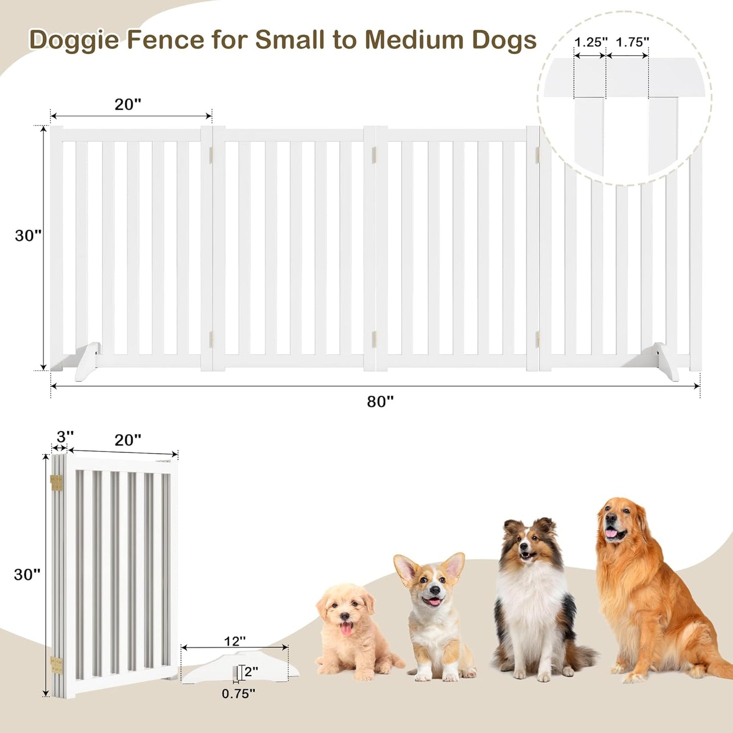 36" Height Extra Tall Freestanding Pet Gate, Solid Wood Folding Safety Fence Wooden Dog Gate with 2 PCs Support Feet Ideal for Stairs, Doorways, Halls, Kitchens, Heavy Duty Gates, 3 Panels, Oak