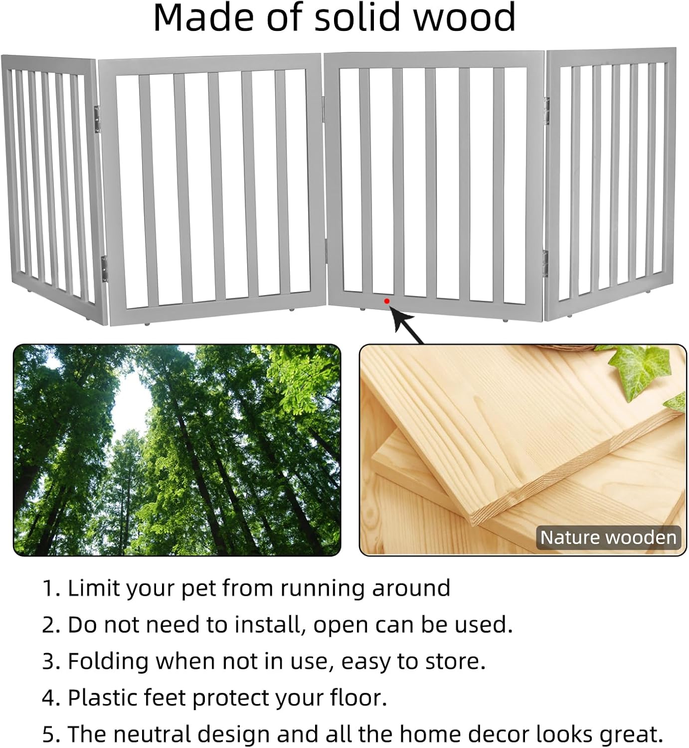 ZJSF Freestanding Indoor Dog Gate for House Foldable Wood Brown Puppy Gate for Doorways Pet Gate for Stairs Extra Wide Pet Fence 24" Height 2 Panels