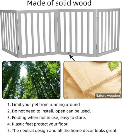 ZJSF Freestanding Indoor Dog Gate for House Foldable Wood Brown Puppy Gate for Doorways Pet Gate for Stairs Extra Wide Pet Fence 24" Height 2 Panels